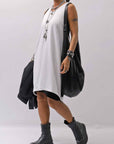 【NOSTRASANTISSIMA】 OPEN BACK LIGHT SWEAT COVER LONG TANK TOP M142_WHITE