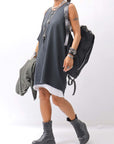 【NOSTRASANTISSIMA】 OPEN BACK LIGHT SWEAT COVER LONG TANK TOP M142_BLACK