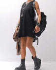 【NOSTRASANTISSIMA】 STRETCH COTTON LACY COVER TANK TOP C152_BLACK