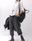 【studio b3】 UNSEX WRINKLE LINEN&COTTON BOX SARROUEL PANTS RBB1974_FADE BLACK