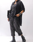 【studio b3】 UNSEX WRINKLE LINEN&COTTON BOX SARROUEL PANTS RBB1974_FADE BLACK
