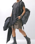 【thom/krom】 UNISEX STRETCH COTTON & LINEN POCHETTE SHORT PANTS MST484_OLIVE NIGHT