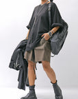 【thom/krom】 UNISEX STRETCH COTTON & LINEN POCHETTE SHORT PANTS MST484_OLIVE NIGHT