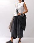【studio b3】 UNSEX COATED LINEN&BAMBOO BOX SARROUEL PANTS NB2123_BLACK