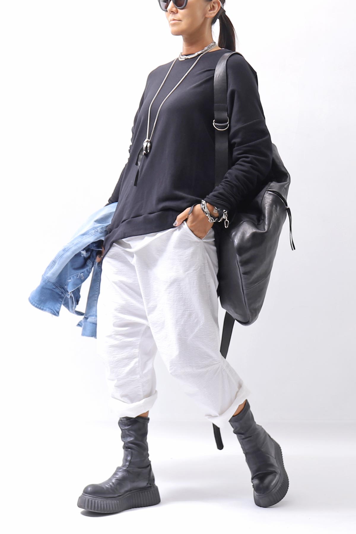 【bajra】 UNISEX BACK DRAPE TOP 154QK02_BLACK