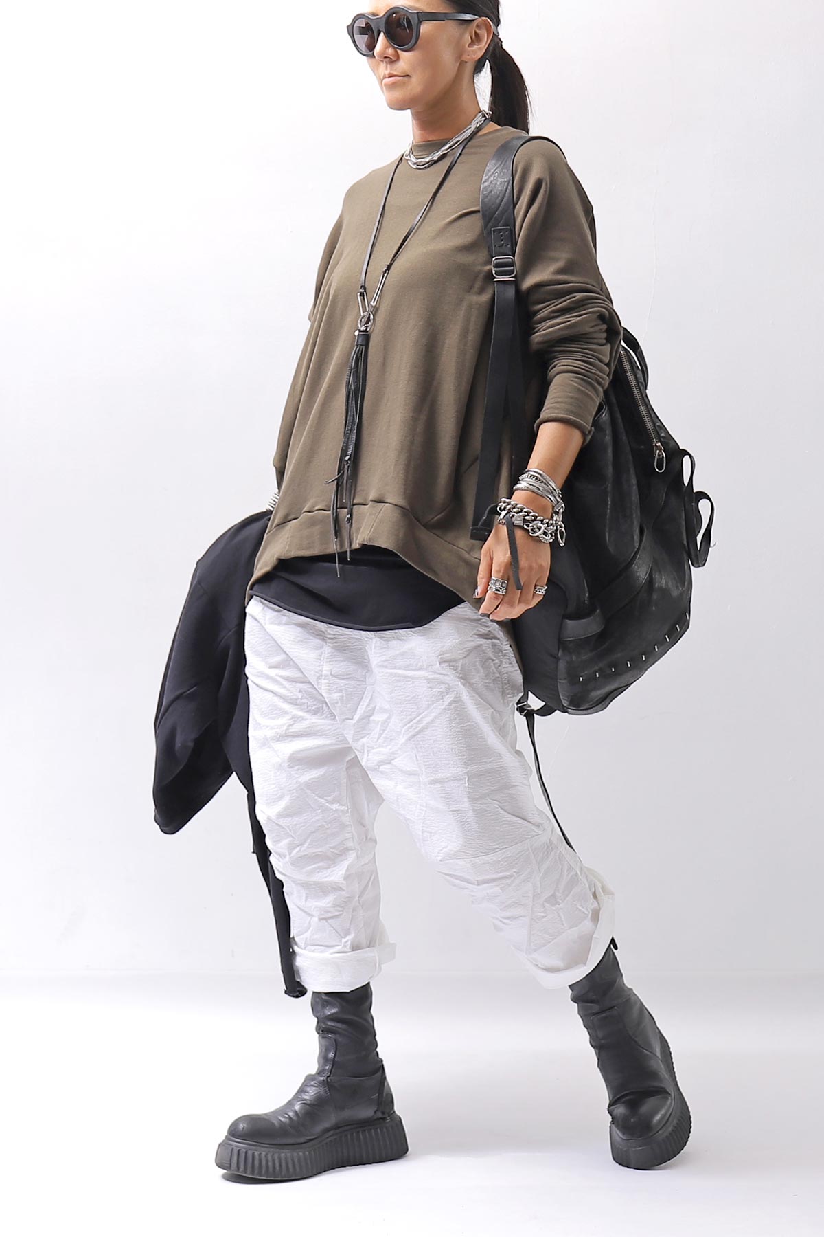 【bajra】 UNISEX BACK DRAPE TOP 154QK02_KHAKI BROWN