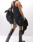 【Primordial is Primitive】 BACK CROSSED TANK TOP 413AL_BLACK