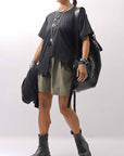 【Primordial is Primitive】 STRETCH ECO LEATHER SHORT PANTS 535AL_MILITARY