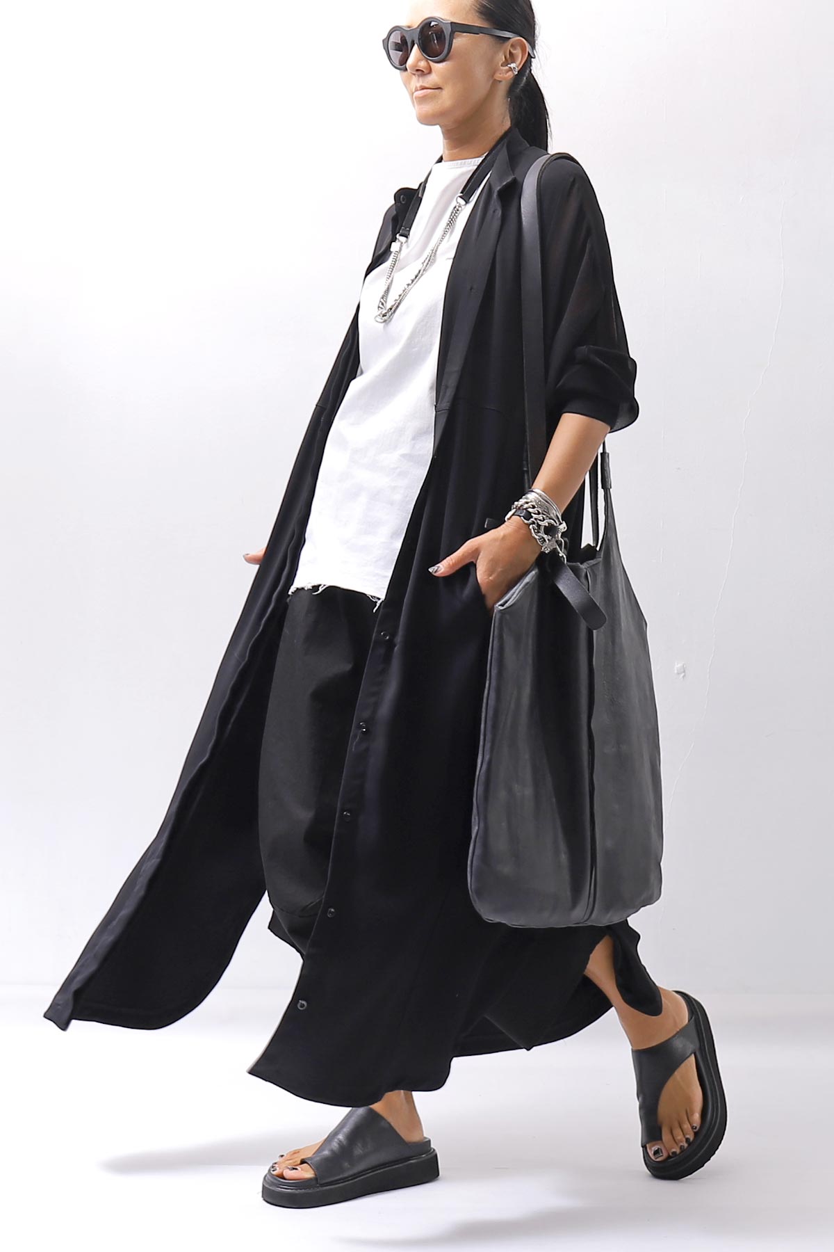 【thom/krom】 2WAY LONG CARDIGAN DRESS WD30_BLACK