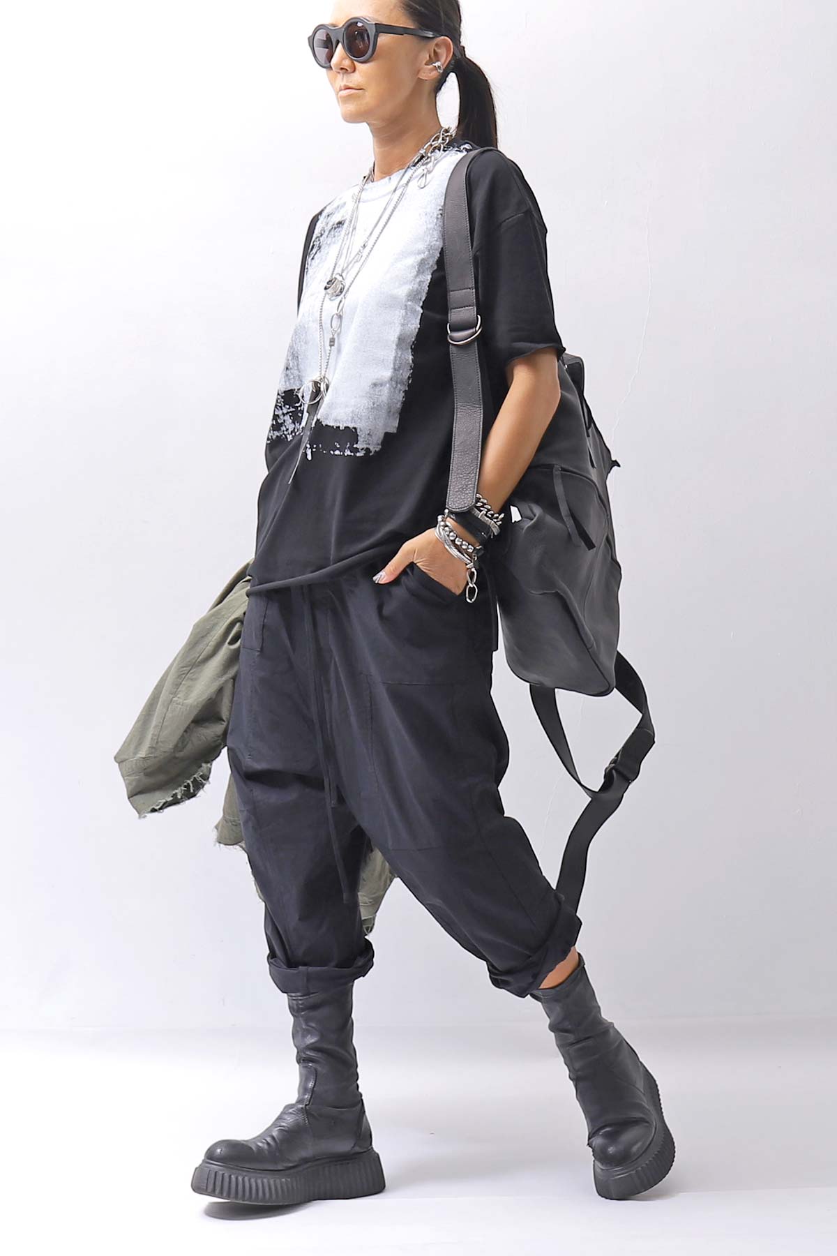【bajra】 UNISEX SARRUEL SUPER STRETCH EASY PANTS 157qp01_BLACK