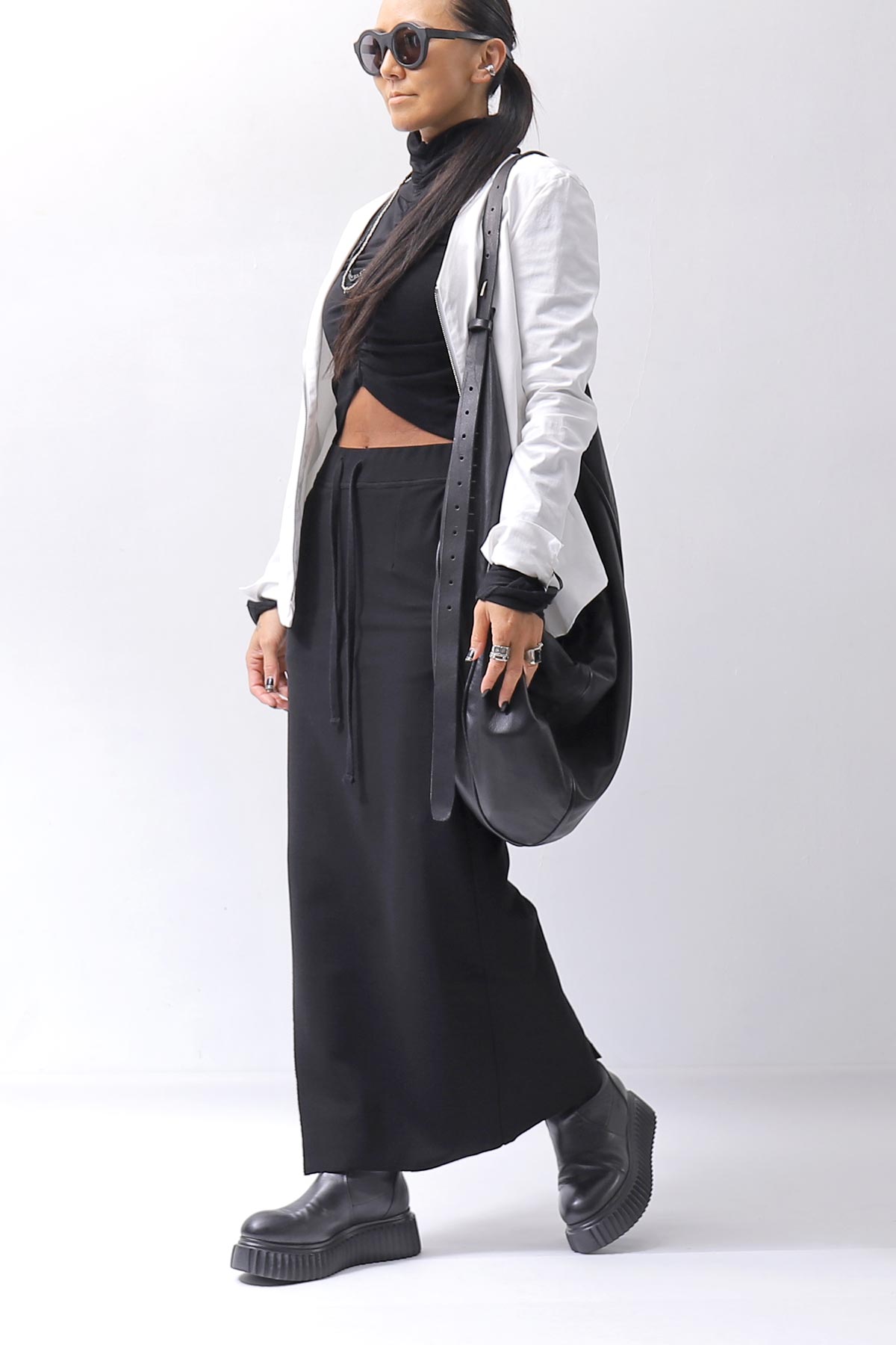 【thom/krom】COTTON MODAL GATHER SHORT TOP WTS601_BLACK