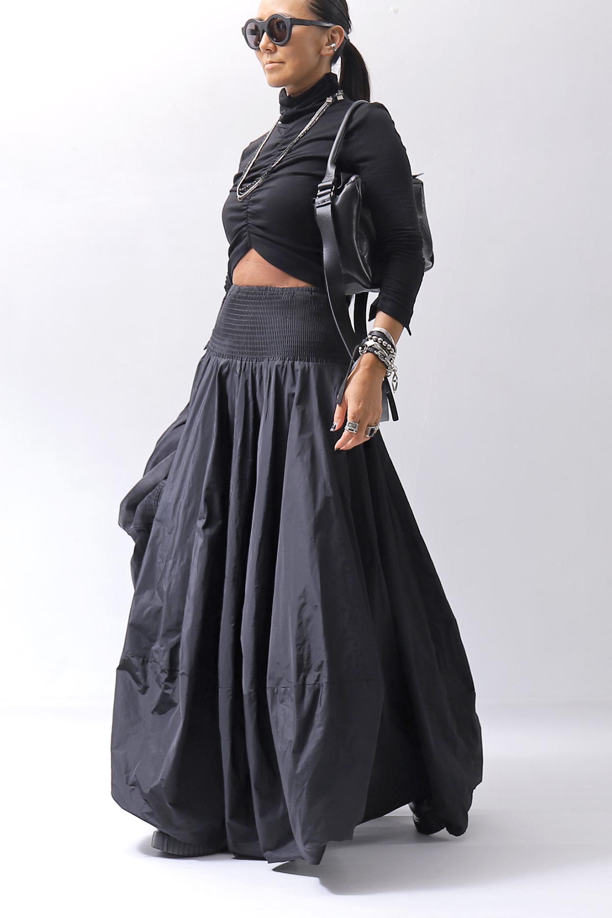 【thom/krom】COTTON MODAL GATHER SHORT TOP WTS601_BLACK