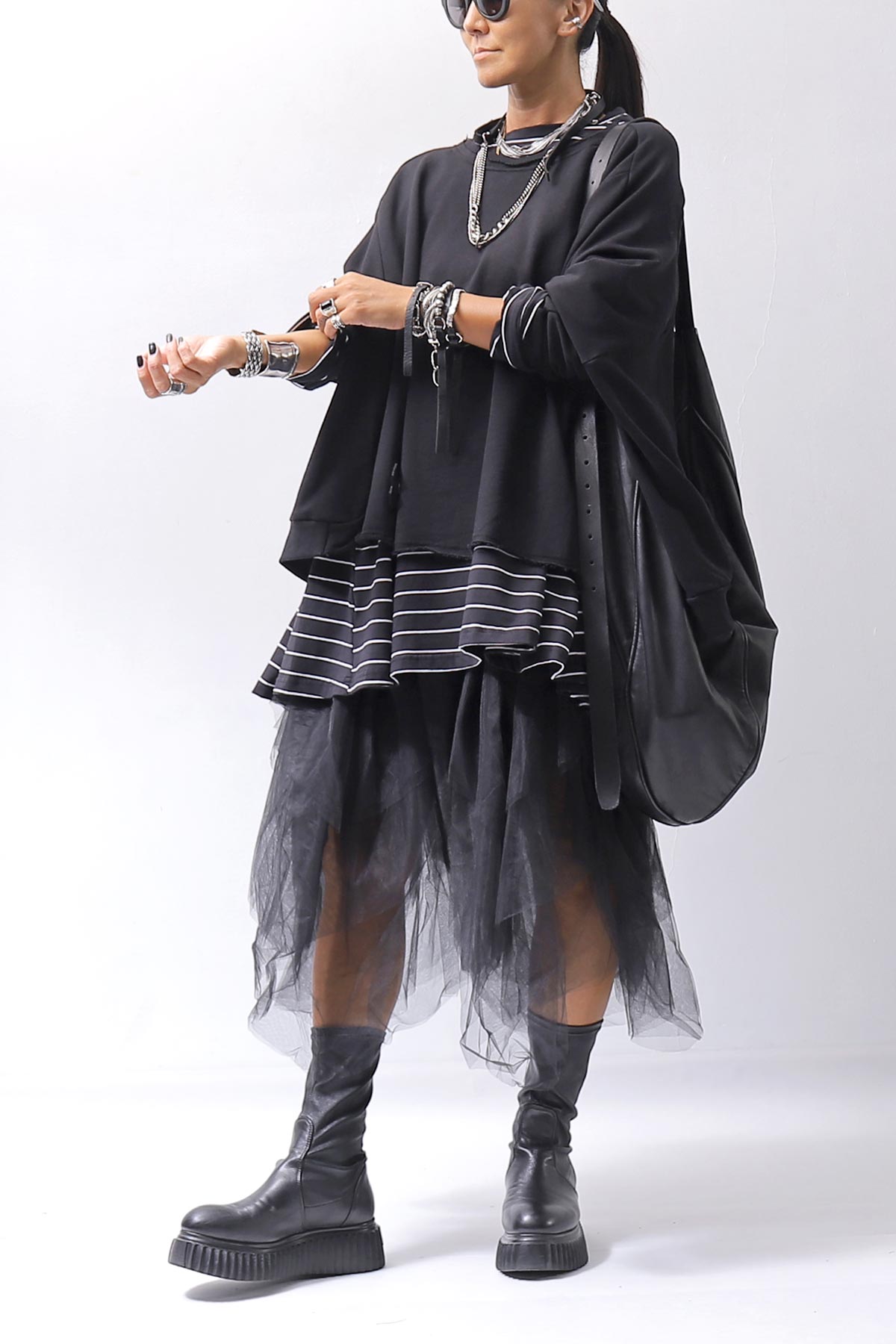 【PLÜ】 TULLE DENIM SKIRT PL10_BLACK