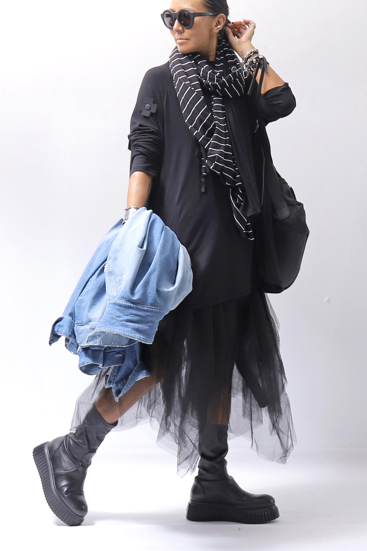 【PLÜ】 TULLE DENIM SKIRT PL10_BLACK