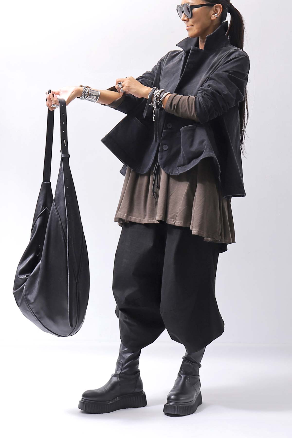 【PLÜ】 SUPER STRETCH COTTON DENIM WIDE SHORT JACKET PL17J_BLACK WASH