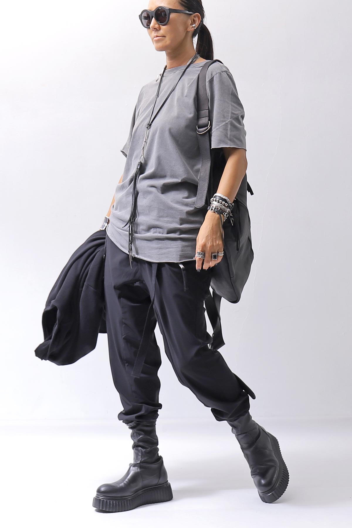 【thom/krom】 UNISEX SUPER STRETCH NYLON RIB PANTS MP29_BLACK