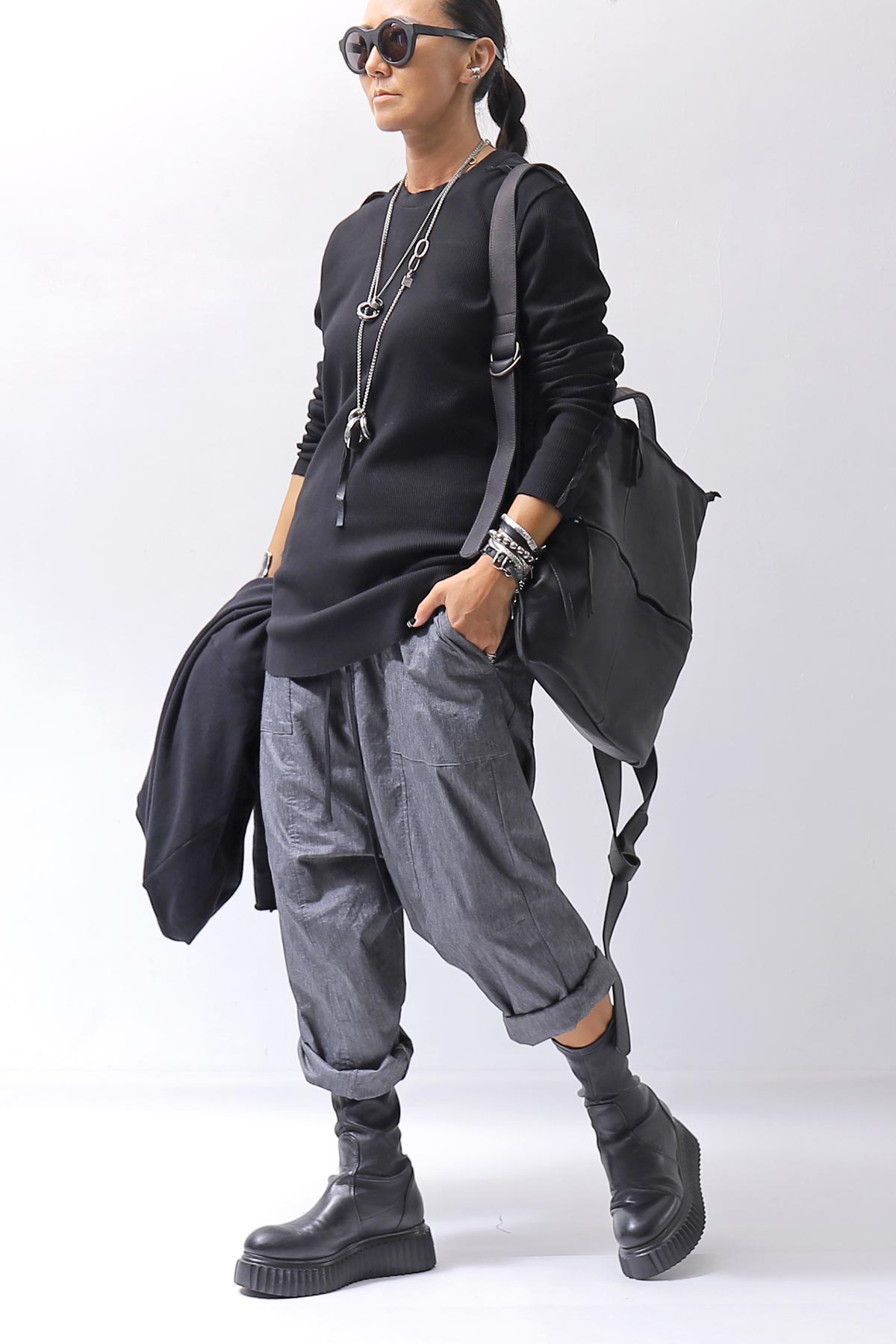 【thom/krom】 UNISEX WAFFLE COTTON LONG SLEEVE MT898_BLACK