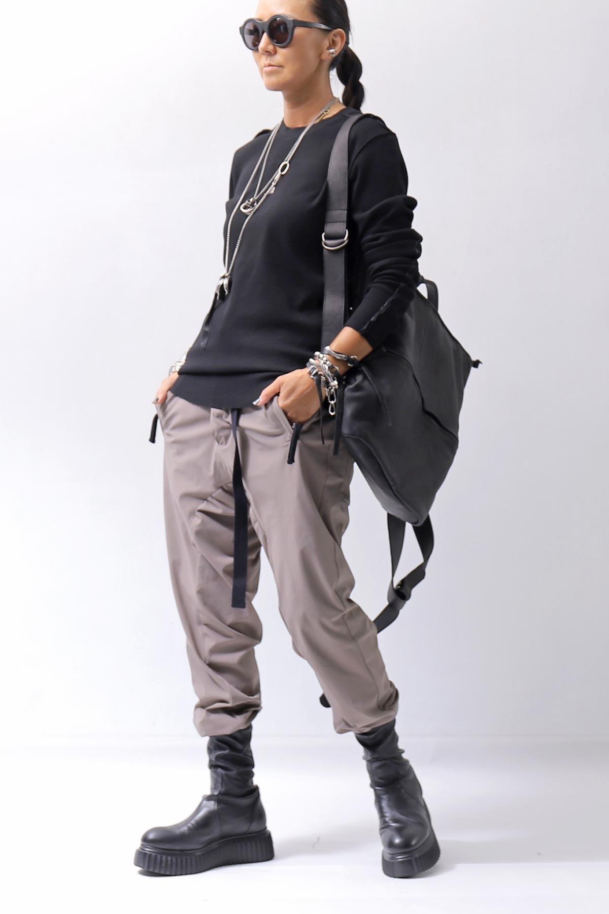 【thom/krom】 UNISEX SUPER STRETCH NYLON RIB PANTS MP29_EARTH BROWN