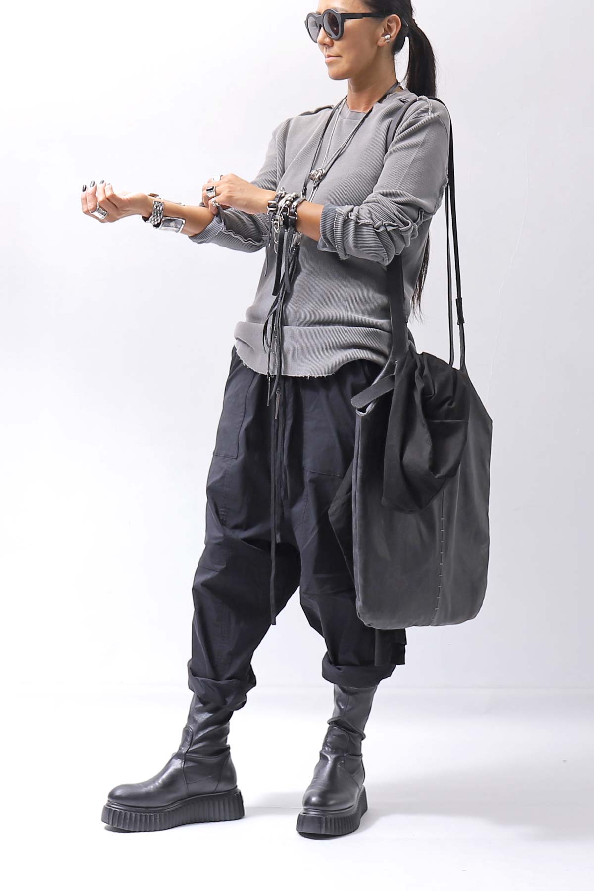 【thom/krom】 UNISEX WAFFLE COTTON LONG SLEEVE MT898_USED GREY