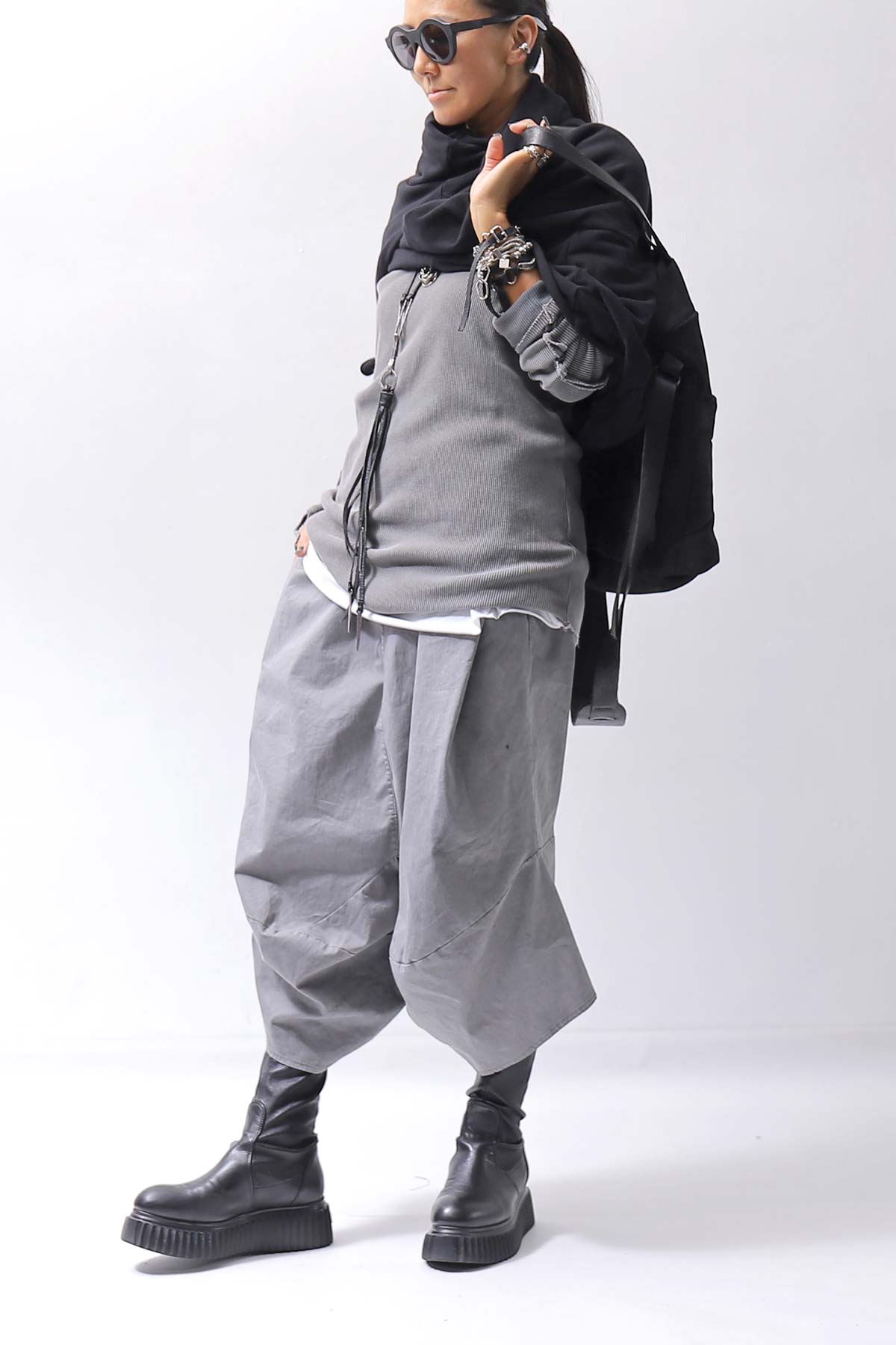 【thom/krom】 UNISEX WAFFLE COTTON LONG SLEEVE MT898_USED GREY