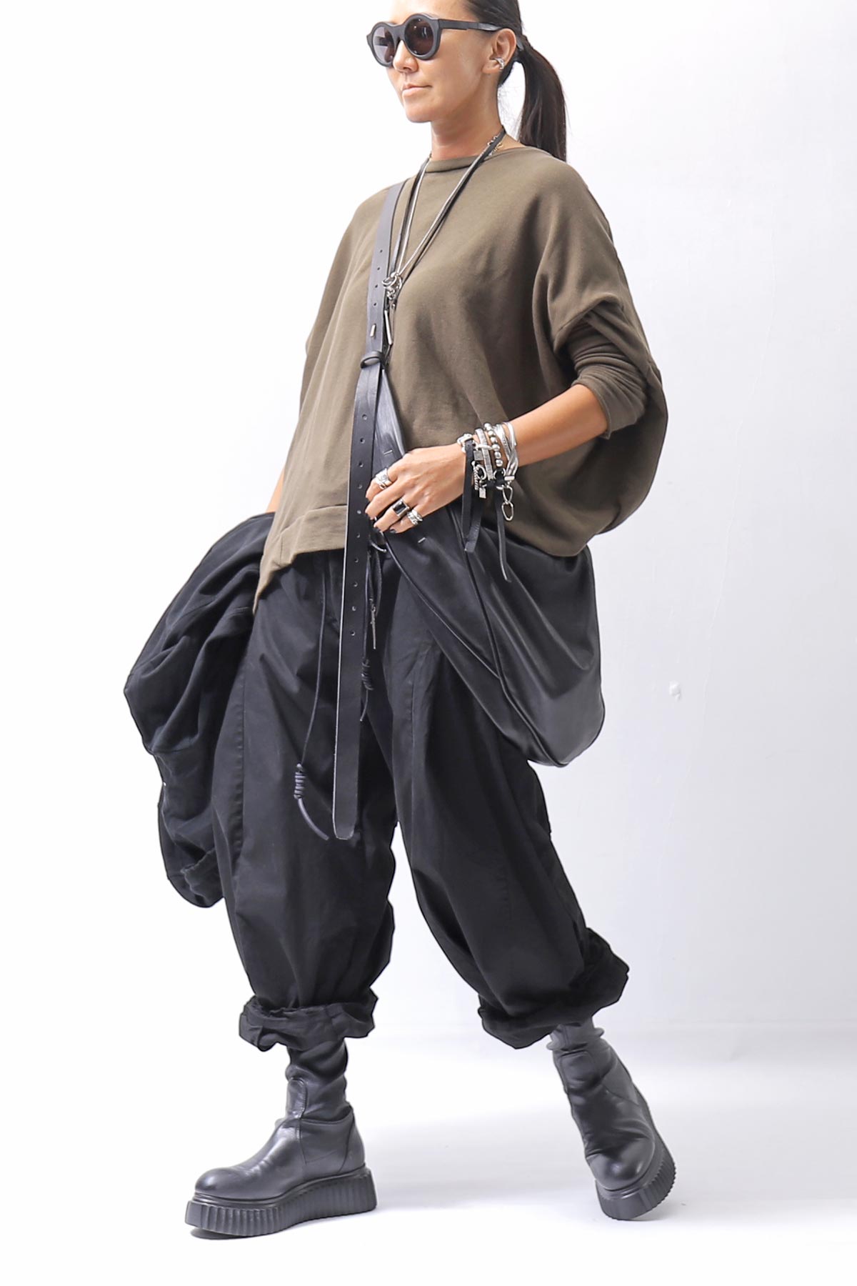 【RUNDHOLZ】 UNISEX SIDE TUCK ICONIC COTTON PANTS_BLACK