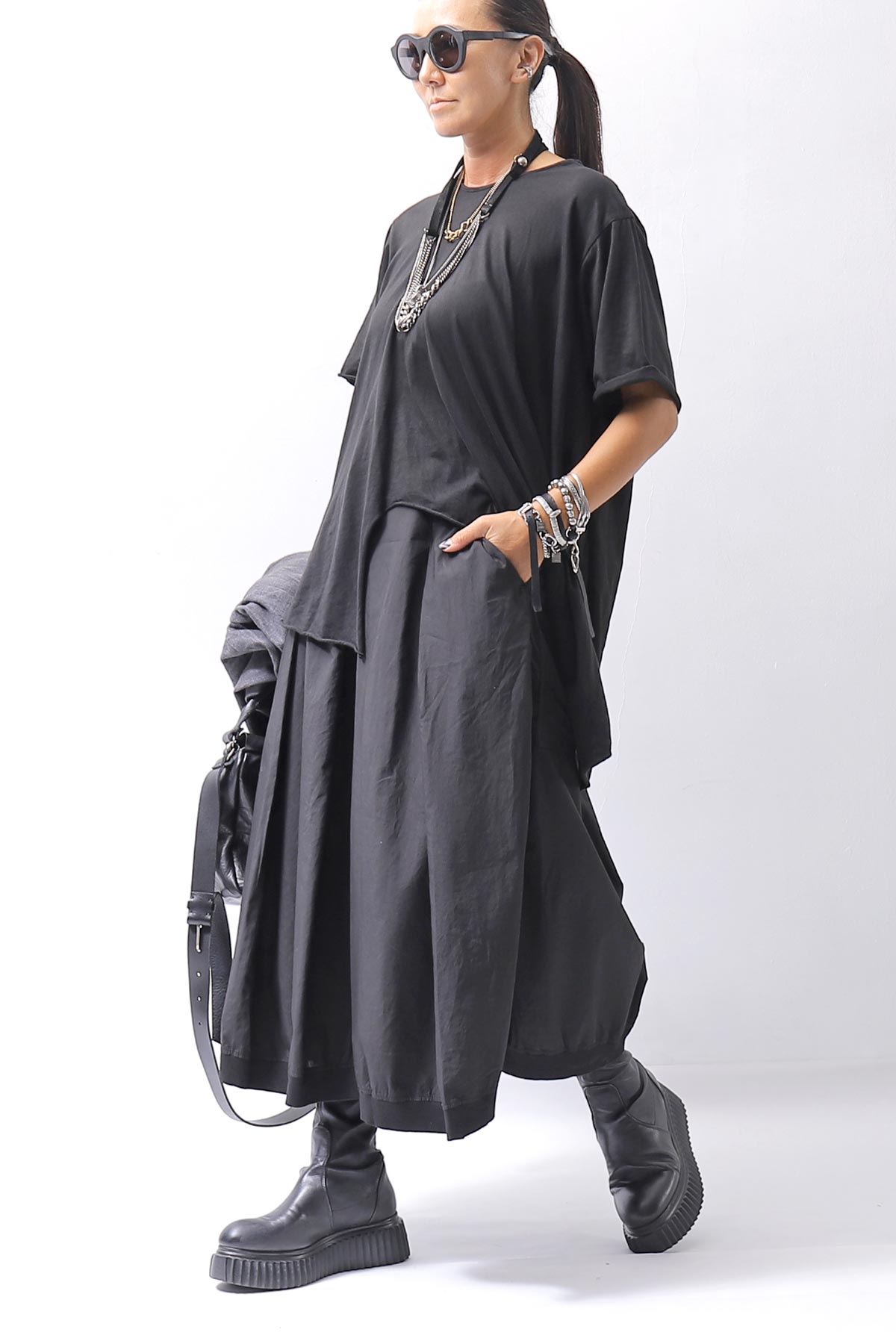 【RUNDHOLZ】 FRONT TUCK WIDE COTTON PANTS_BLACK