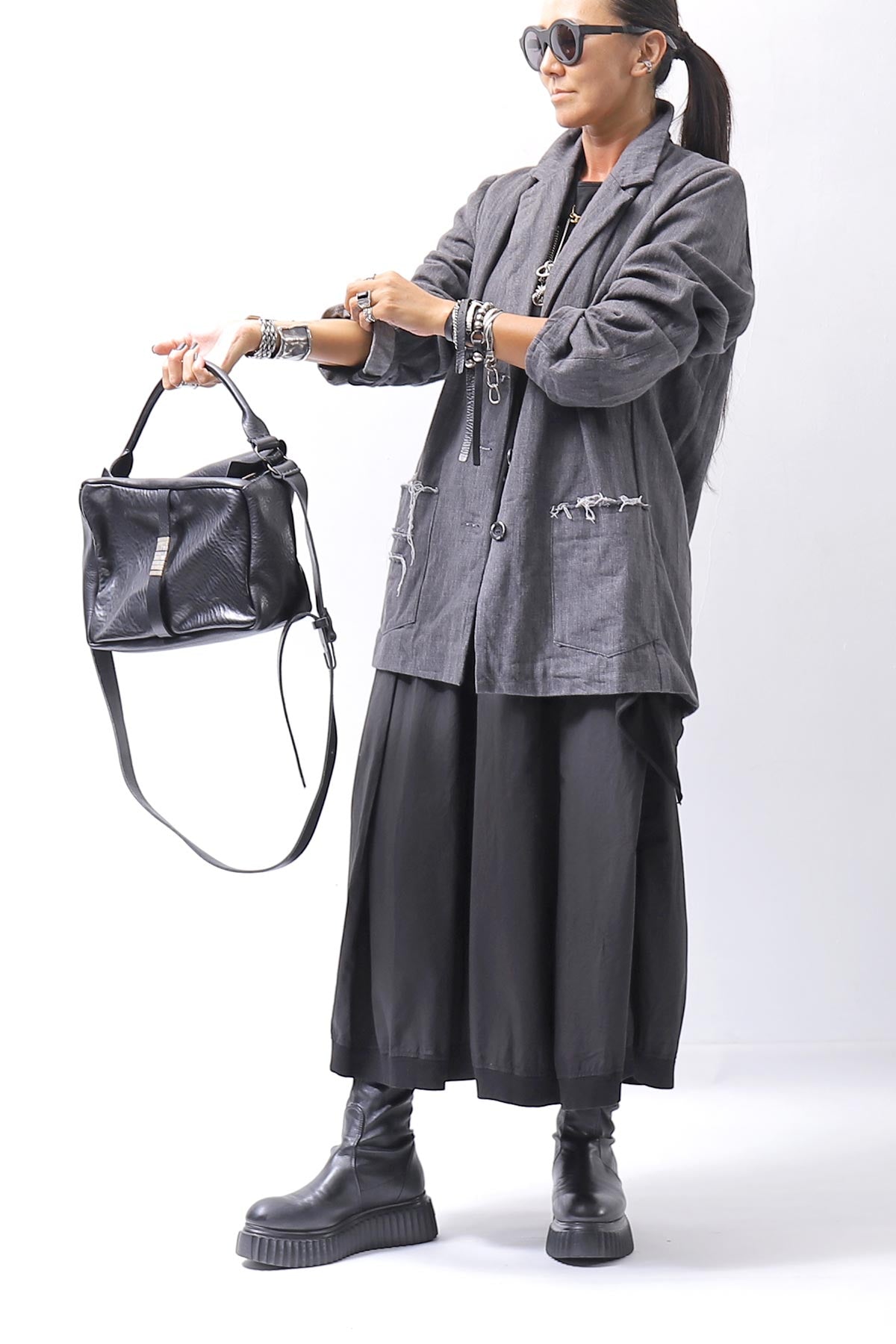 【RUNDHOLZ】 FRONT TUCK WIDE COTTON PANTS_BLACK
