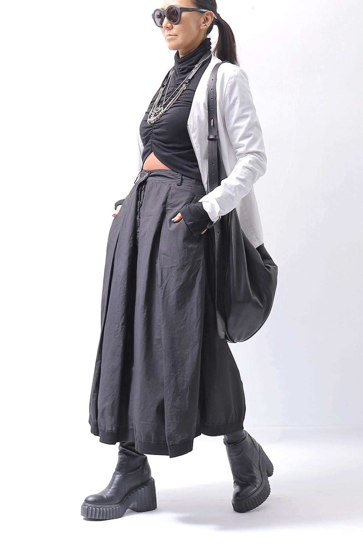 【RUNDHOLZ】 FRONT TUCK WIDE COTTON PANTS_BLACK