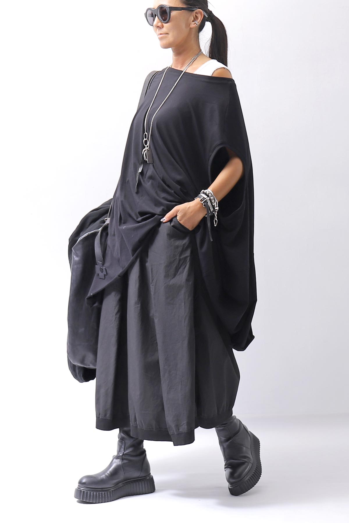 【RUNDHOLZ】 FRONT TUCK WIDE COTTON PANTS_BLACK