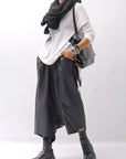 【studio b3】 UNISEX COATED LINEN&BAMBOO BOX SARROUEL PANTS NB2123_BLACK