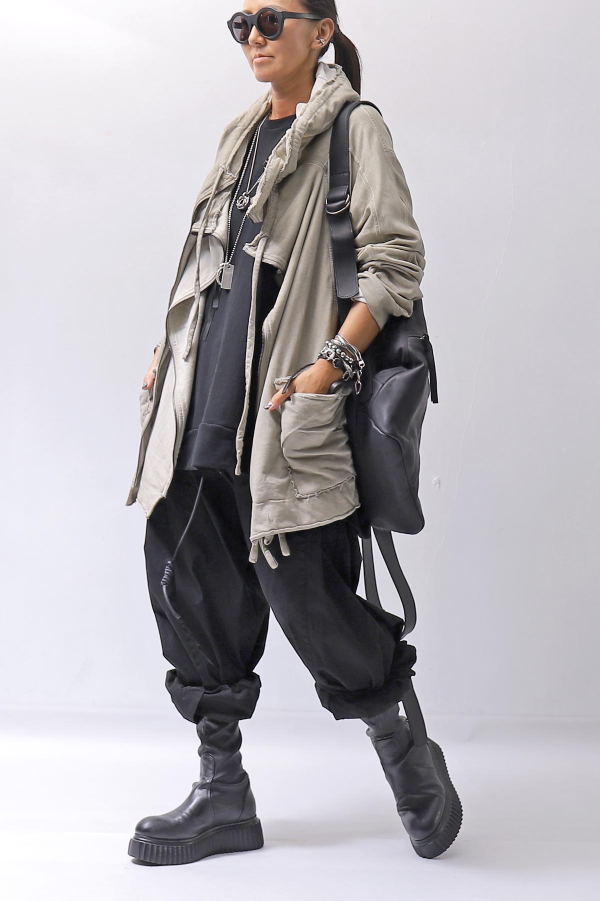 【RUNDHOLZ】 UNISEX DOUBLE LAYERED ZIP-UP HOODIE_SAND CLOUD