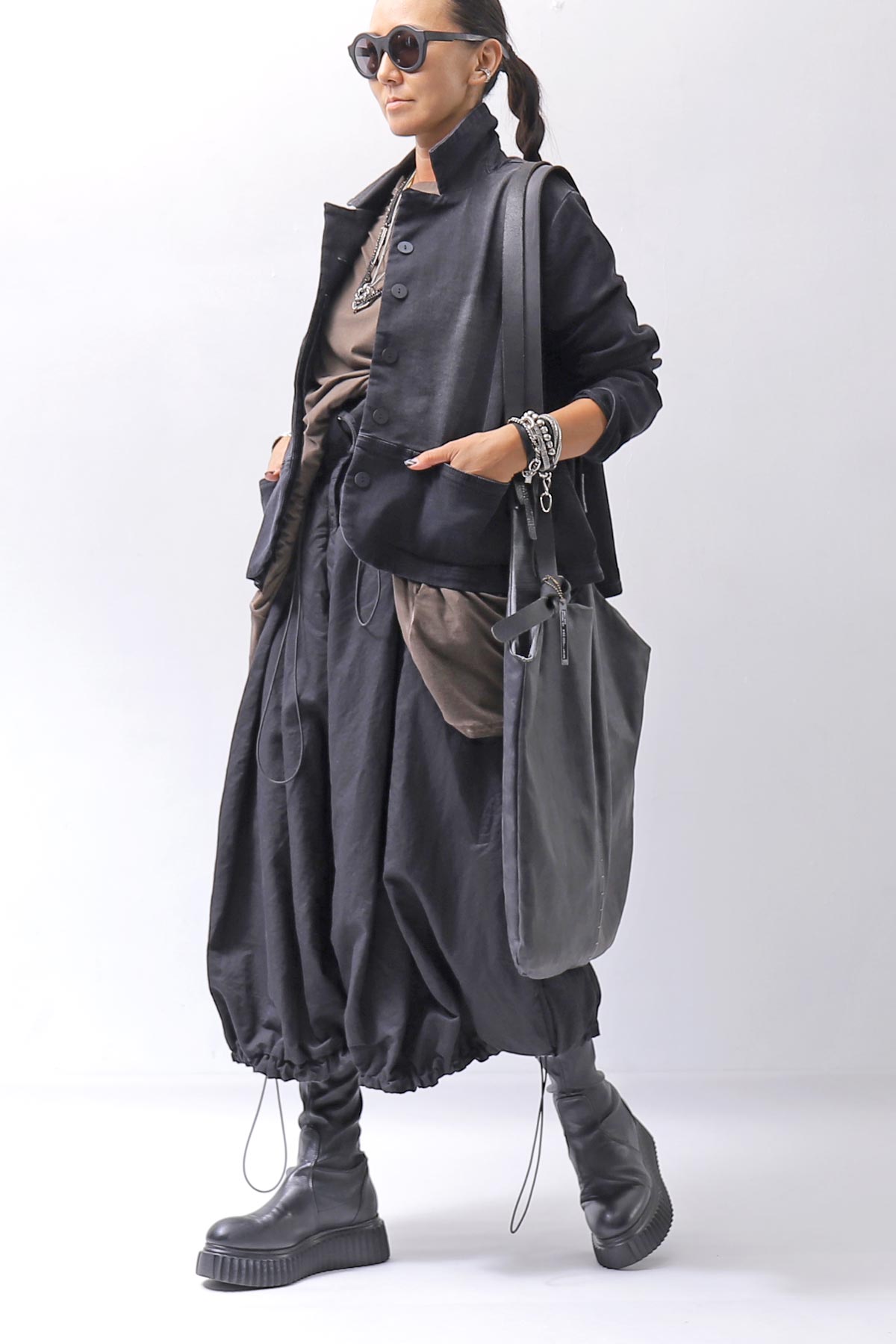 【RUNDHOLZ】 MULTIWAY LINEN COTTON SUSPENDER SKIRT PANTS 209 5311/03_BLACK