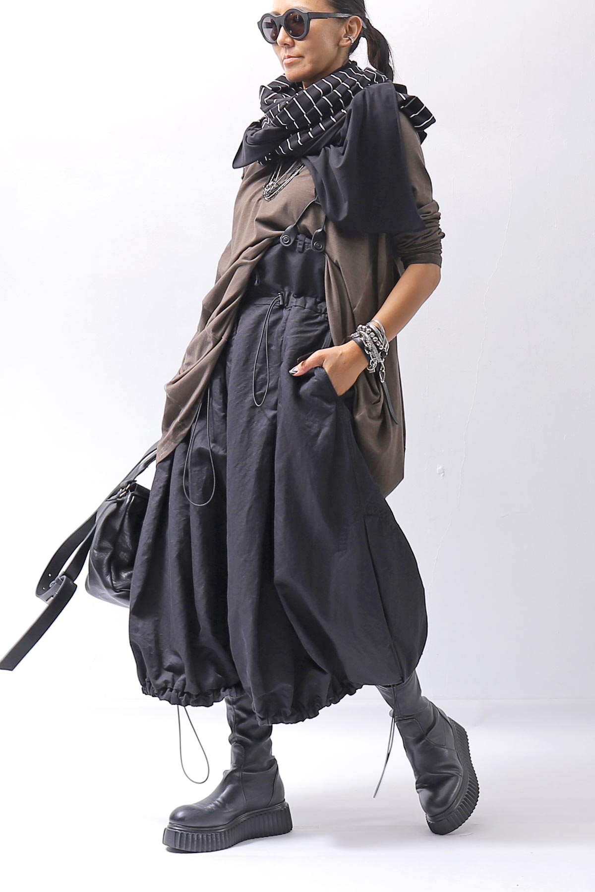 【RUNDHOLZ】 MULTIWAY LINEN COTTON SUSPENDER SKIRT PANTS 209 5311/03_BLACK
