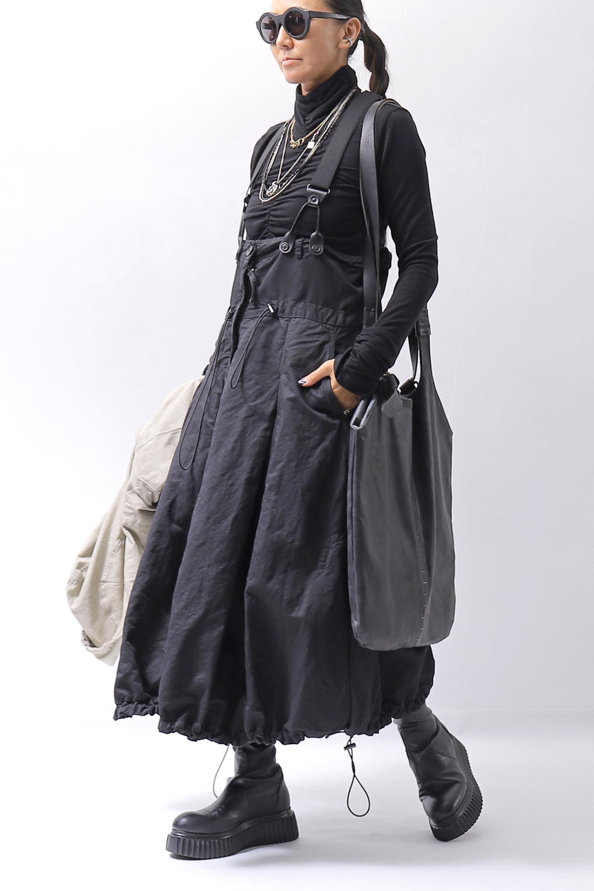 【RUNDHOLZ】 MULTIWAY LINEN COTTON SUSPENDER SKIRT PANTS 209 5311/03_BLACK