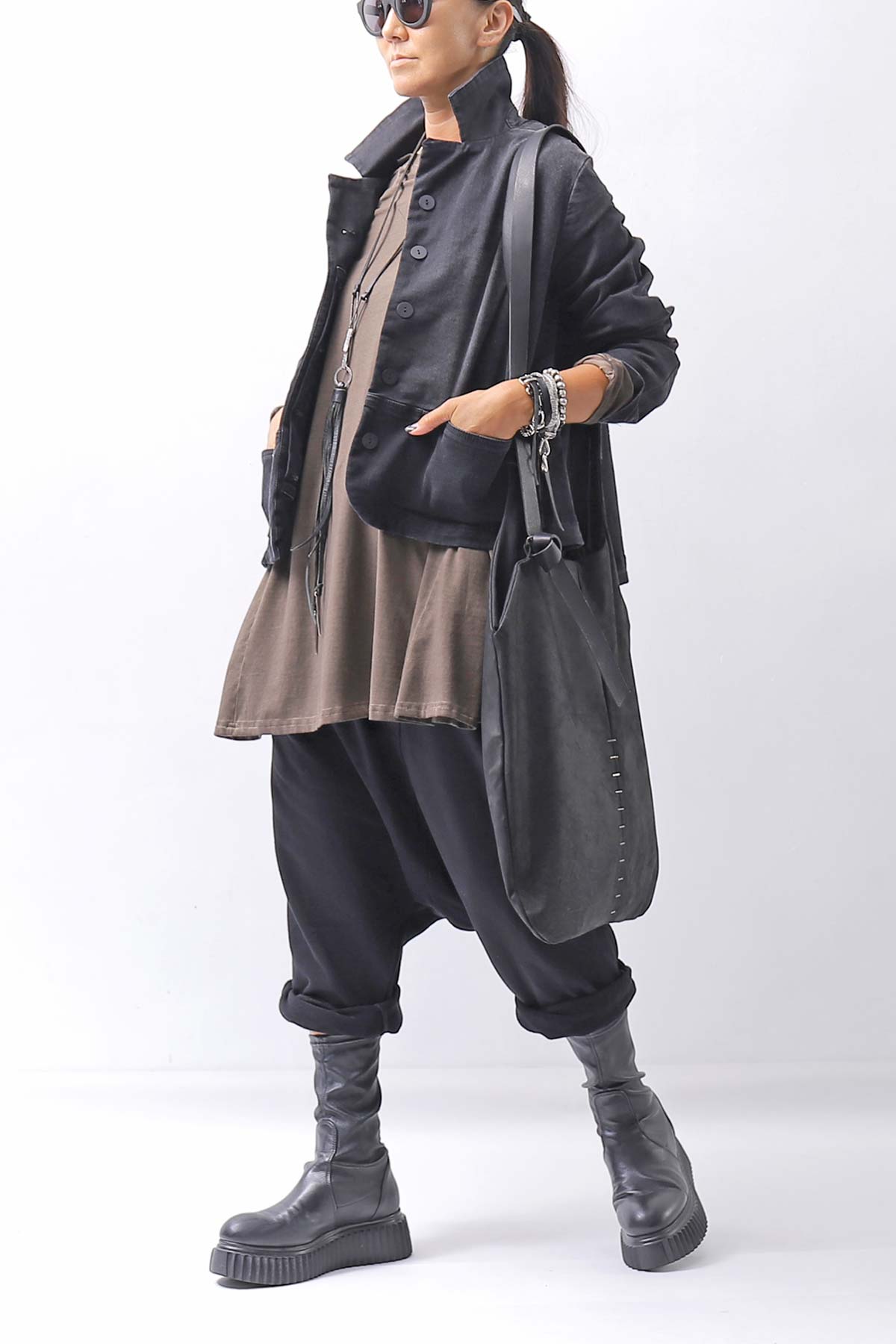 【studio b3】 UNSEX COTTON&SWEAT BOX SARROUEL PANTS RBB1974_BLACK