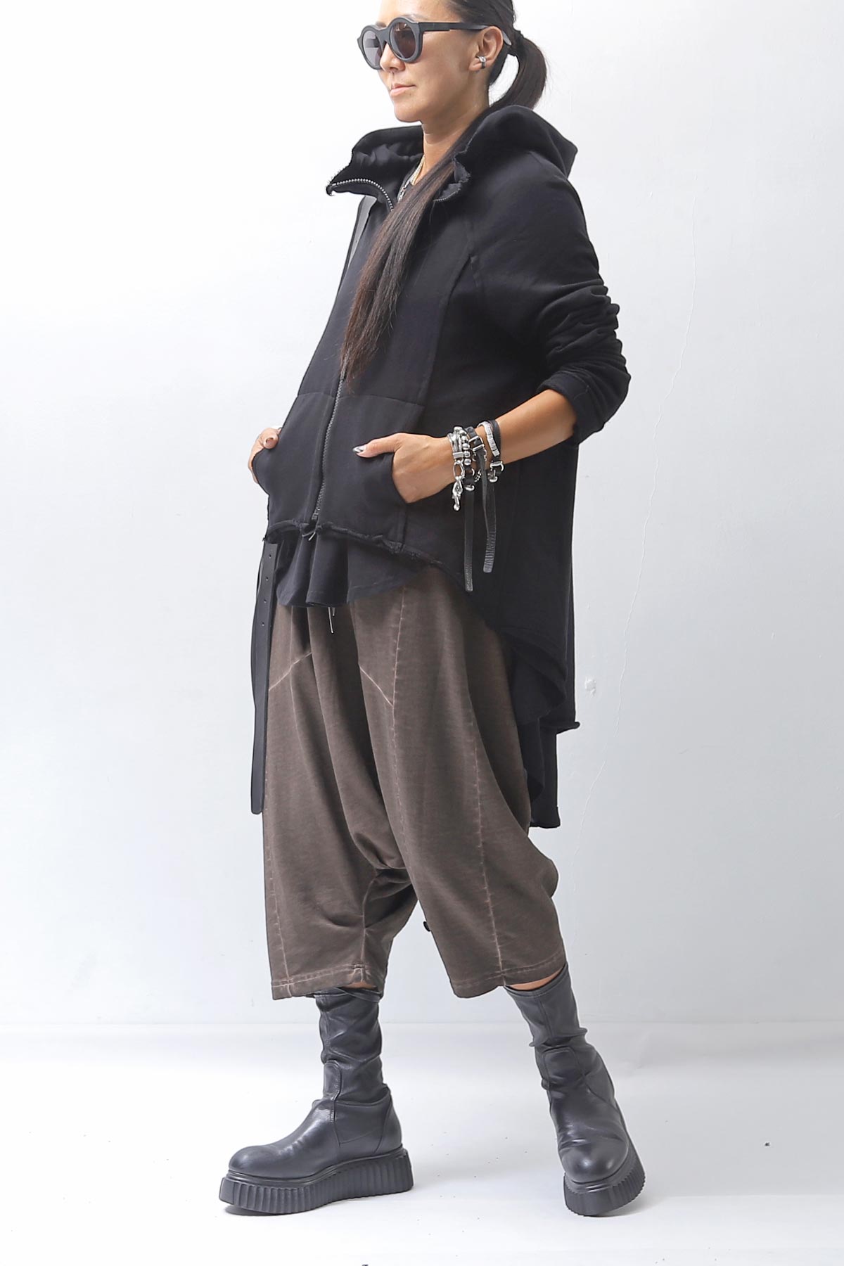 【studio b3】 BACK LAYERED SWEAT ZIP-UP HOODIE MPB1877_BLACK