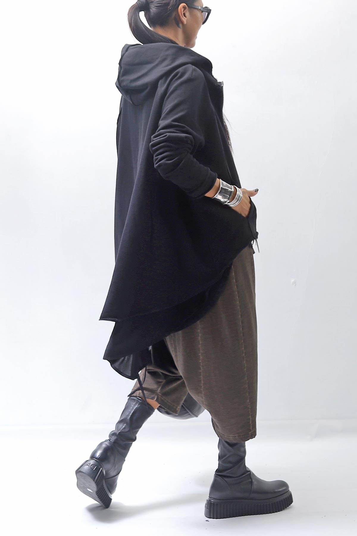 【studio b3】 BACK LAYERED SWEAT ZIP-UP HOODIE MPB1877_BLACK