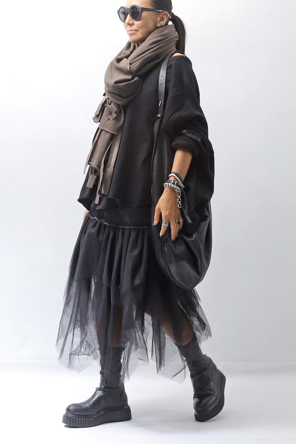 【PLÜ】 TULLE DENIM SKIRT PL10_BLACK