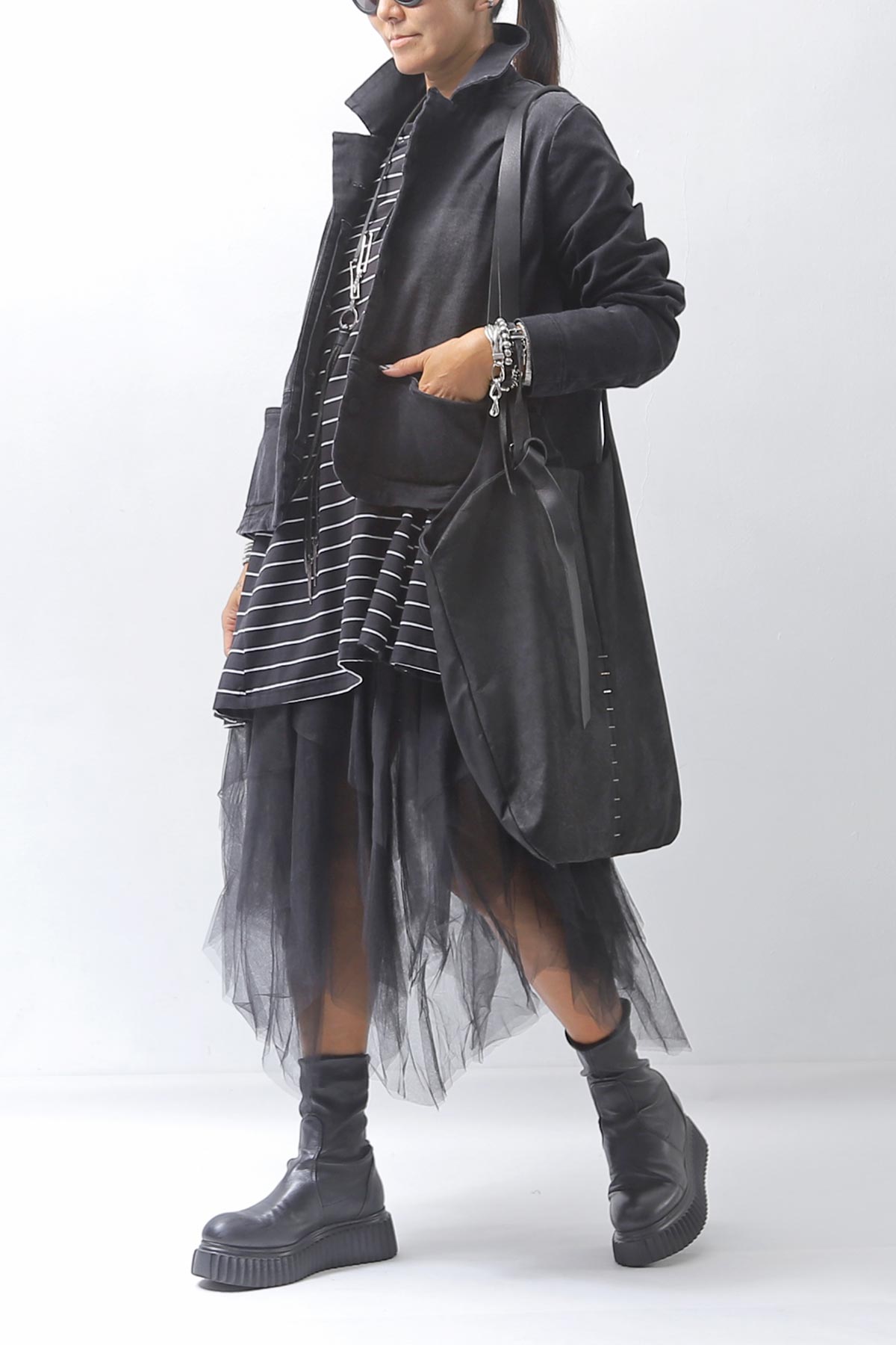 【PLÜ】 TULLE DENIM SKIRT PL10_BLACK