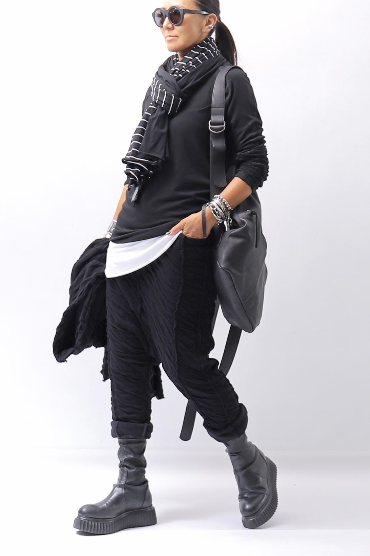 【studio b3】 UNISEX CRINKLED SOFT COTTON PANTS RBB1972_BLACK