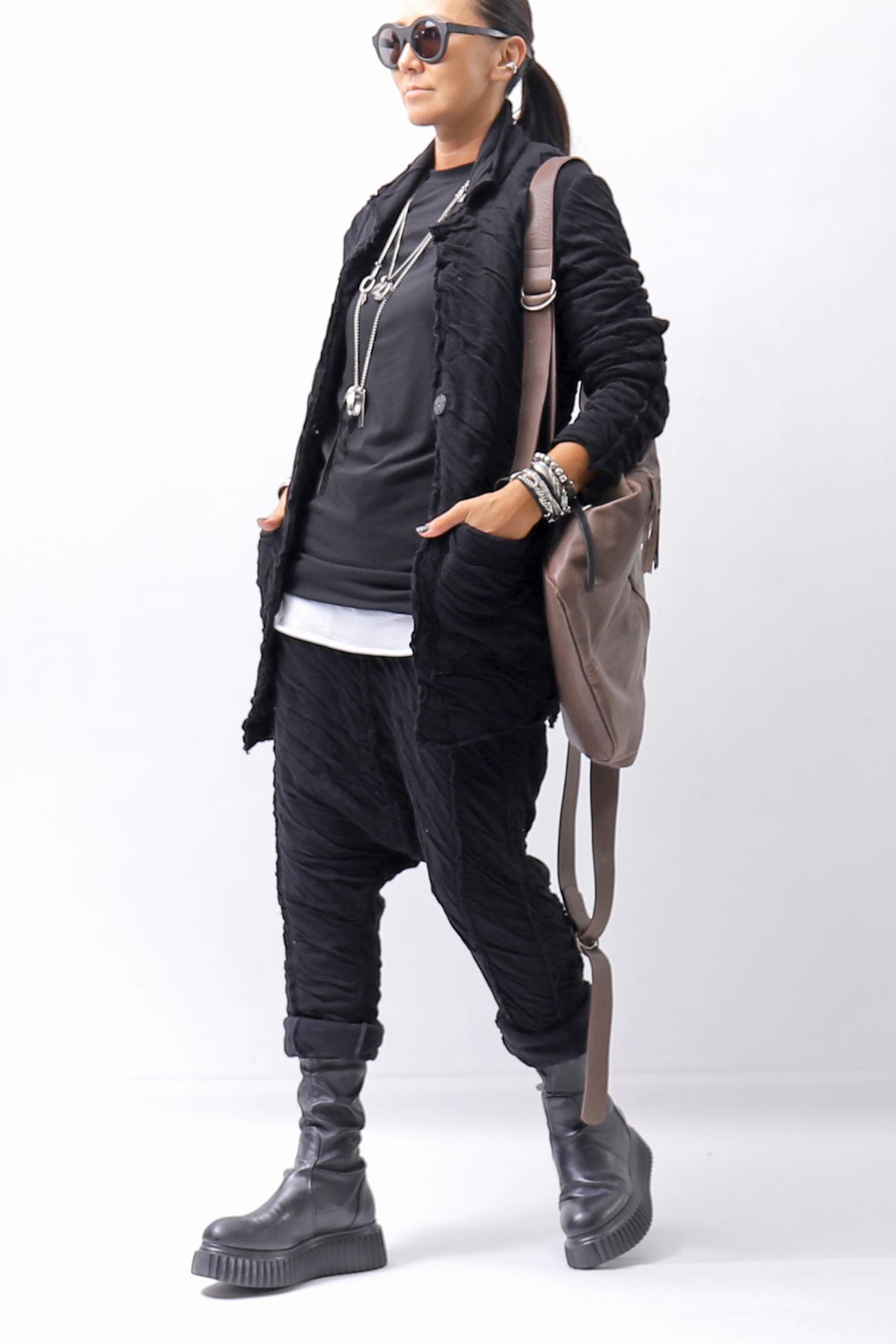 【studio b3】 UNISEX CRINKLED SOFT COTTON PANTS RBB1972_BLACK