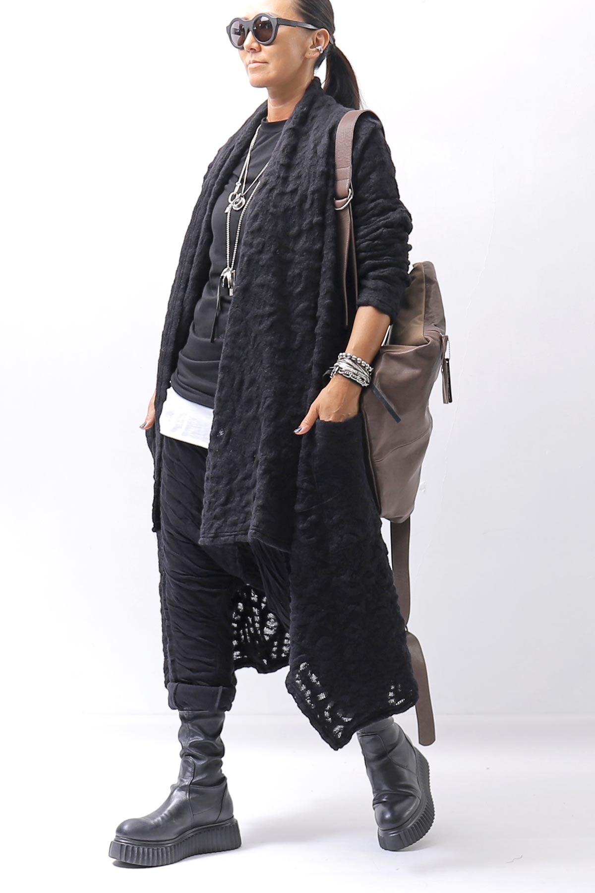 【NOSTRASANTISSIMA】 UNISEX JACQUARD LONG CARDIGAN MW159_BLACK