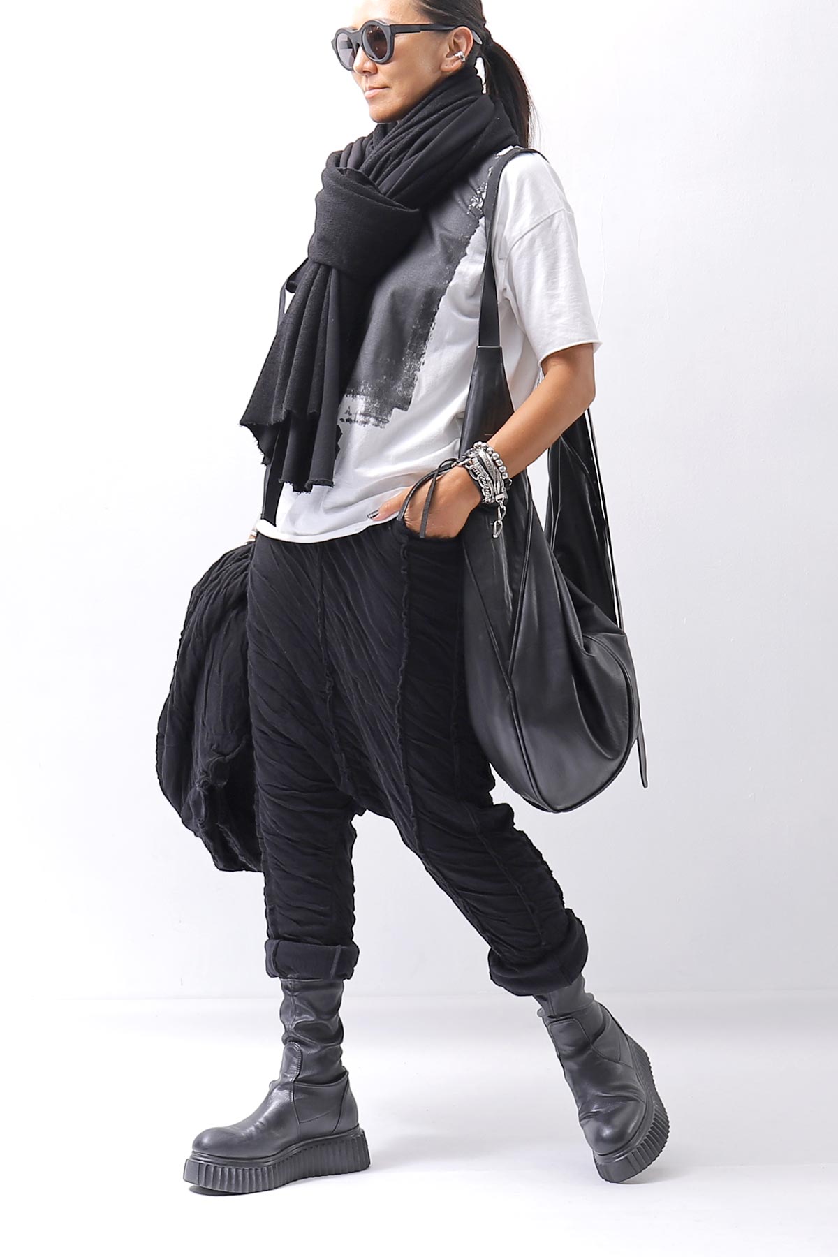 【studio b3】 UNISEX CRINKLED SOFT COTTON PANTS RBB1972_BLACK