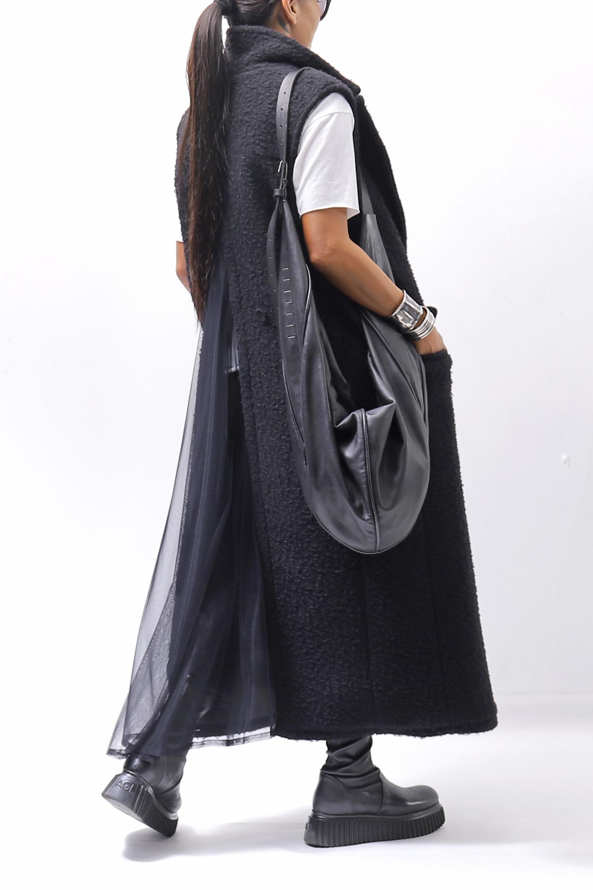 【NOSTRASANTISSIMA】 CASENTINO & TULLE GILET J106_BLACK