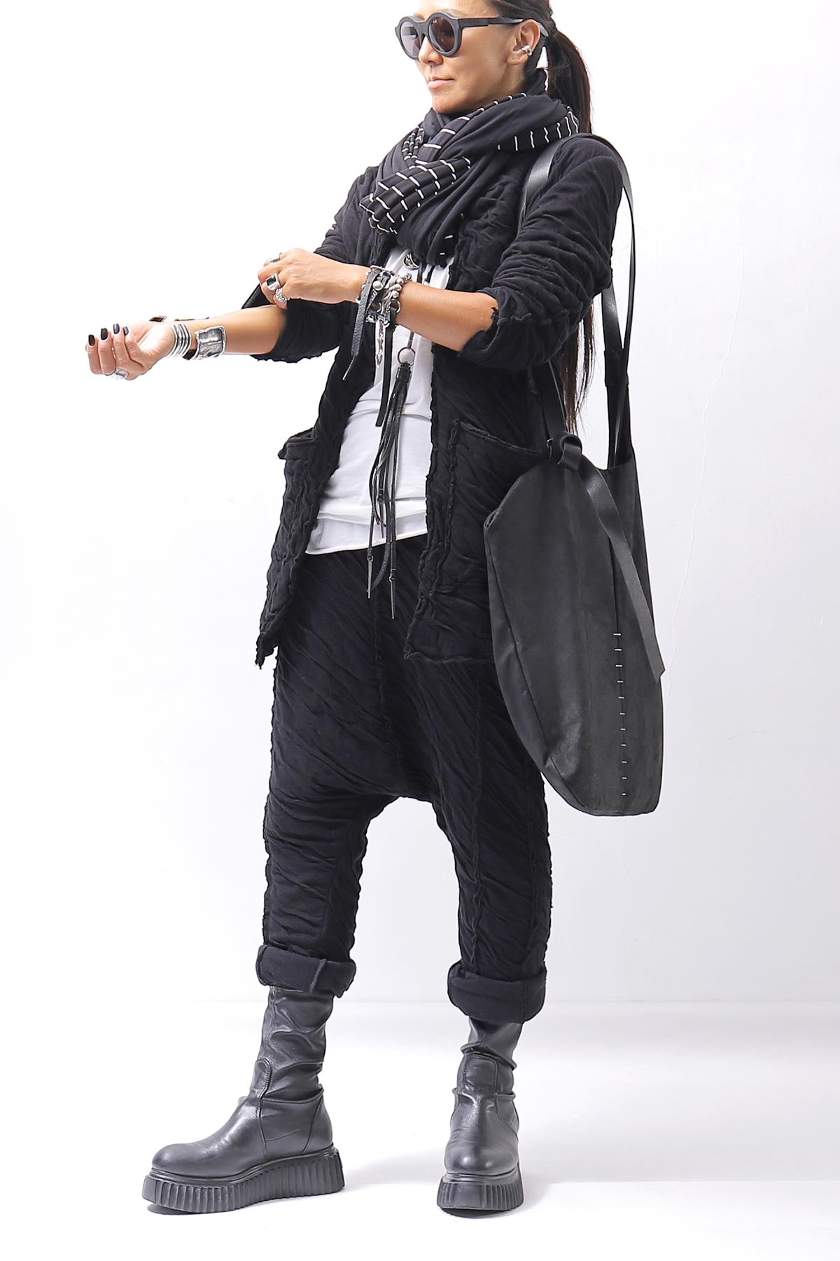 【studio b3】 UNISEX CRINKLED SOFT COTTON CARDIGAN JACKET RBB1971_BLACK