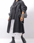 【PLÜ】 UNISEX ASYMMETRIC COTTON NEOPRENE HOODIE TOP PL11H_BLACK