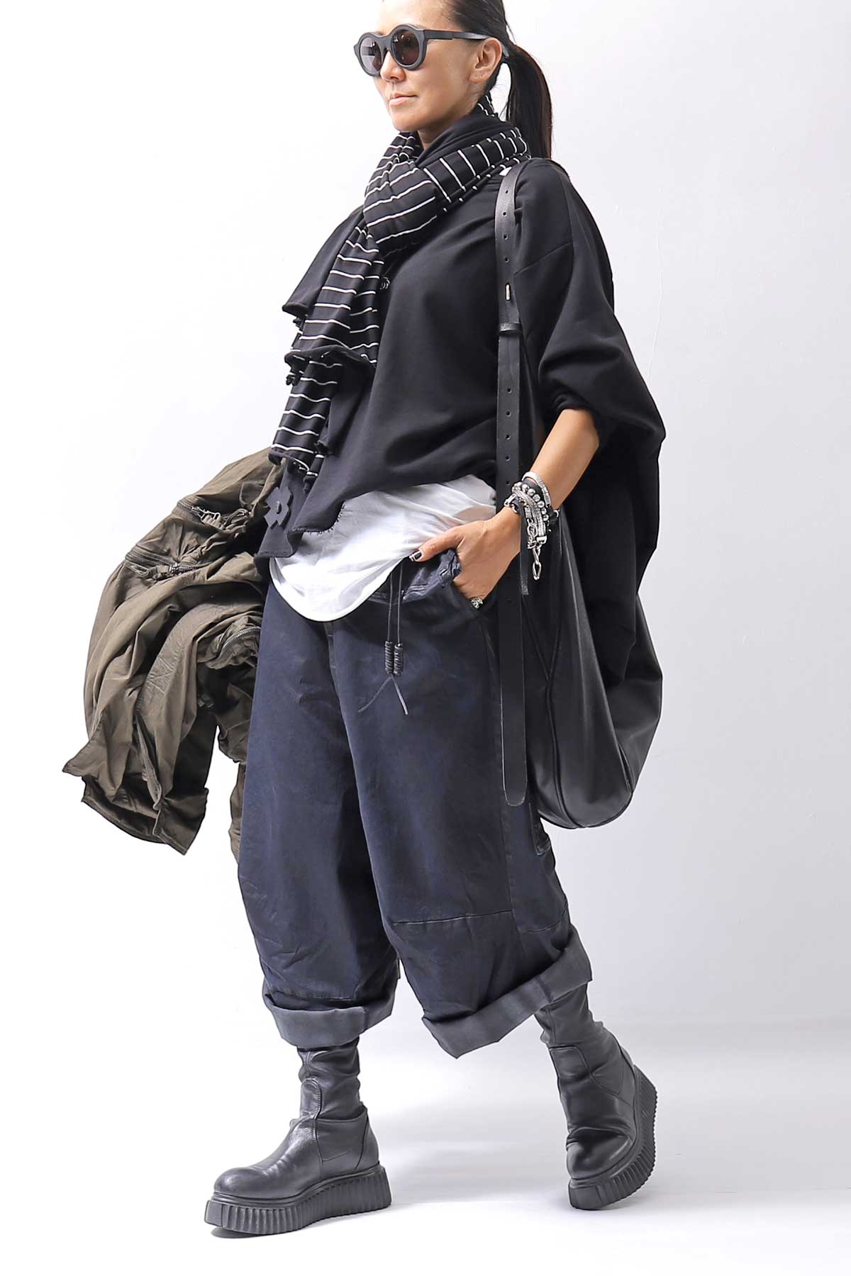 【RUNDHOLZ】 DENIM GLOSS WIDE SARRUEL PANTS 206_INDIGO BLACK GLOSS