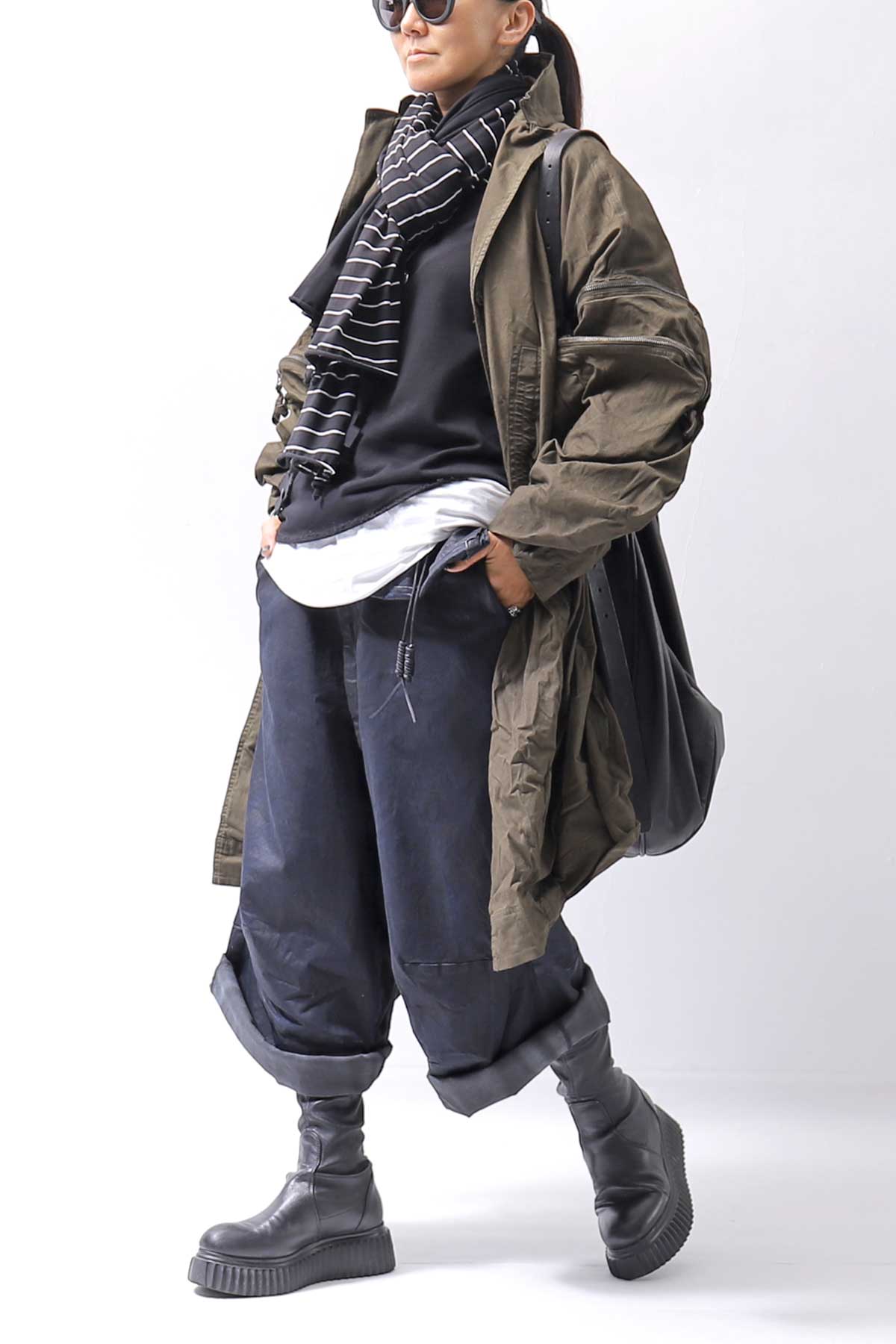 【RUNDHOLZ】 DENIM GLOSS WIDE SARRUEL PANTS 206_INDIGO BLACK GLOSS