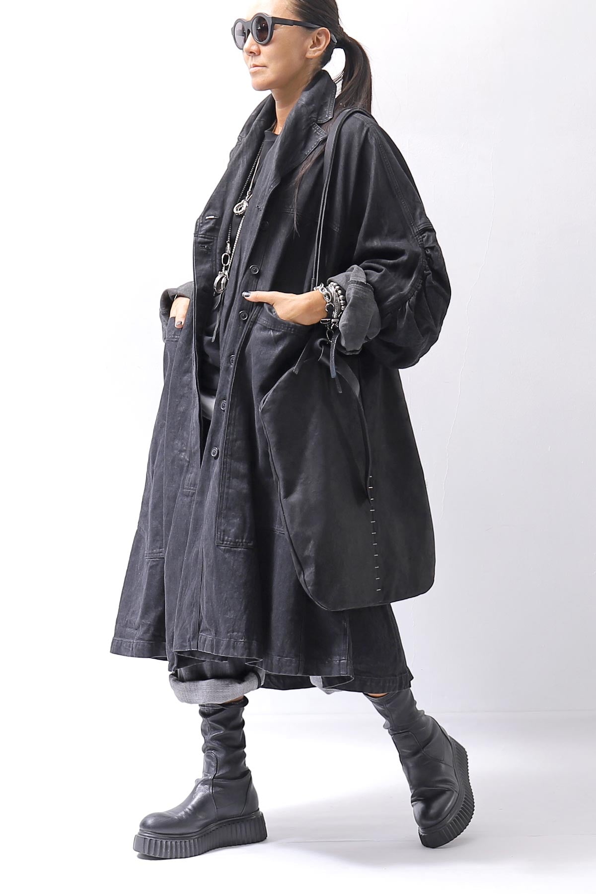 【RUNDHOLZ】 DENIM GLOSS OVERSIZED LIGHT COAT 103_BLACK GLOSS