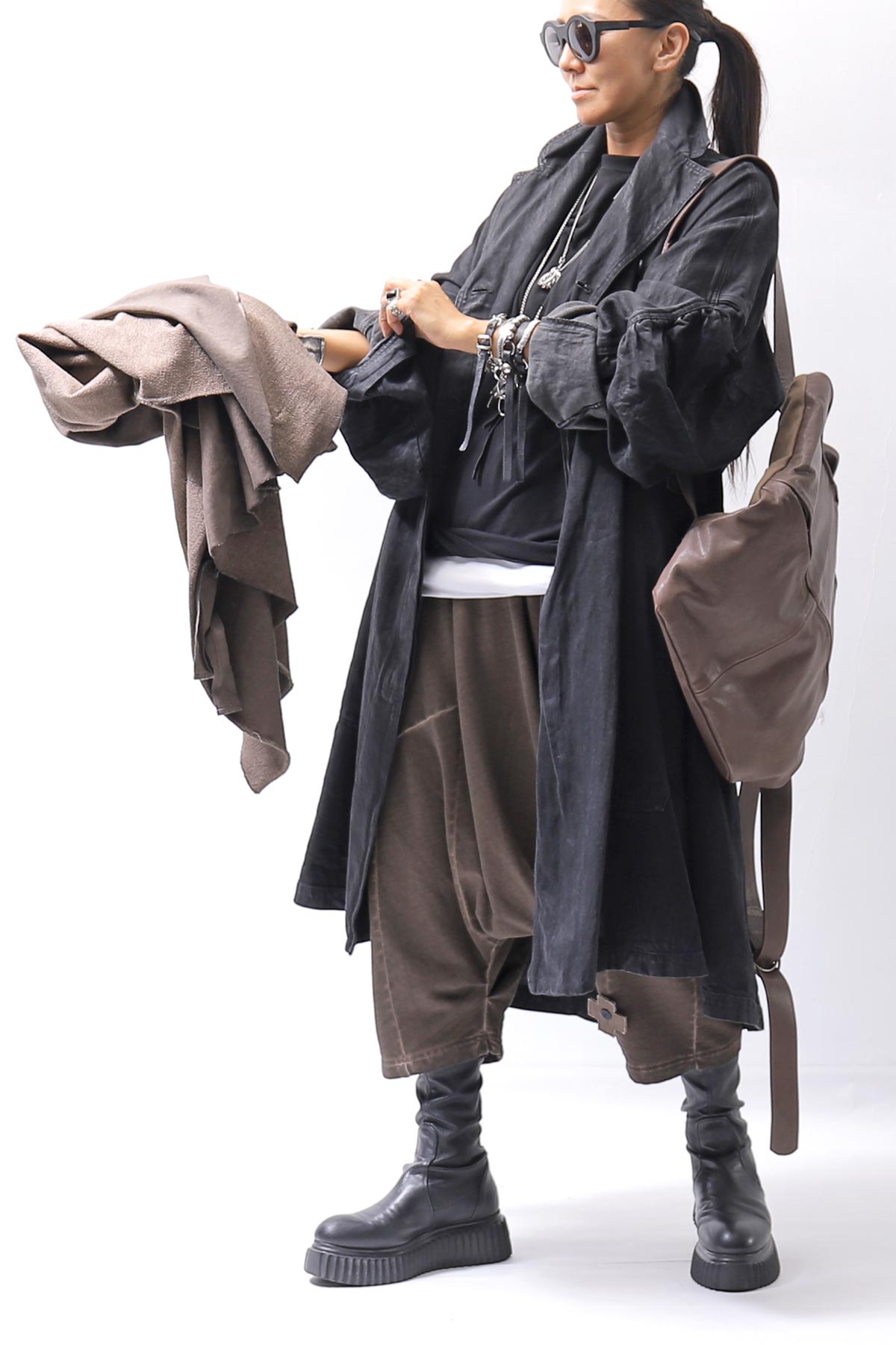 【RUNDHOLZ】 DENIM GLOSS OVERSIZED LIGHT COAT 103_BLACK GLOSS